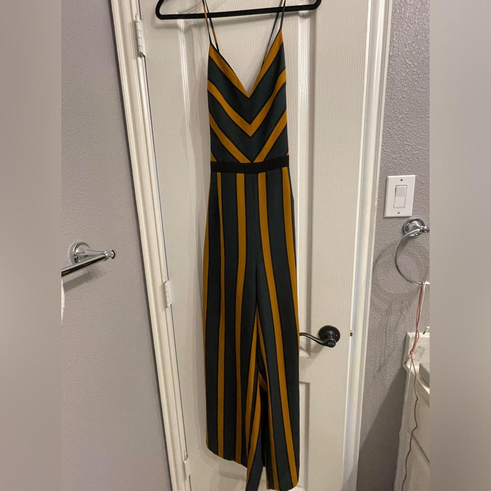 Fashion Nova Green, Gold, & Black Jumpsuit Size L
